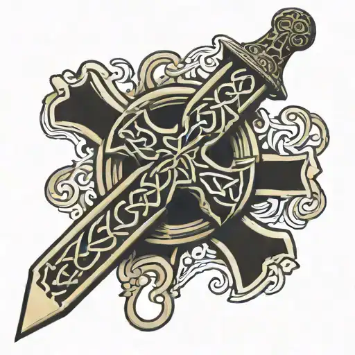 celtic cross with k bar knife tattoo design idea