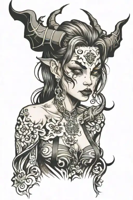 demon girl tattoo design idea
