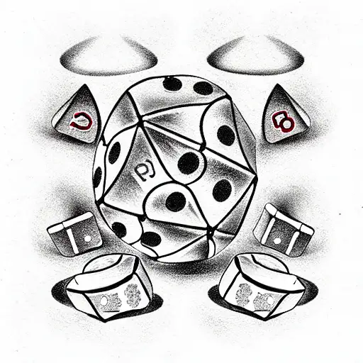 ball 8 in the middle inside the underside, on each side are dice  tattoo design idea
