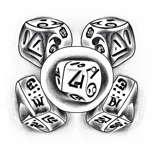 ball 8, lucky horseshoe and dice tattoo design idea
