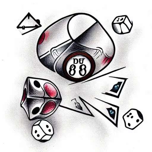 ball 8, lucky horseshoe and dice tattoo design idea