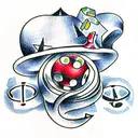 ball 8, lucky horseshoe and dice tattoo design idea