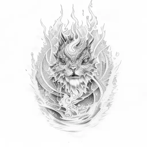 fire and water and curiosity tattoo design idea
