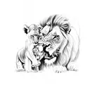 lion with baby lions in background tattoo design idea