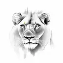 lioness with baby lions in background tattoo design idea