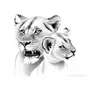 lioness with baby lions in background tattoo design idea
