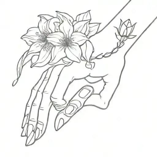Skeleton hand plucking flower petals falling tattoo design idea