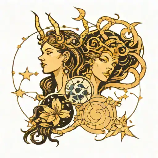 virgo, aquarius and capricorn constellation tattoo design idea