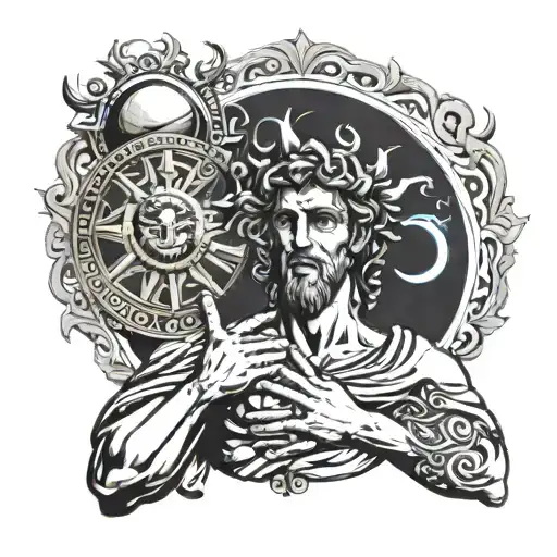 Greek god holds the sun in his hands tattoo design idea