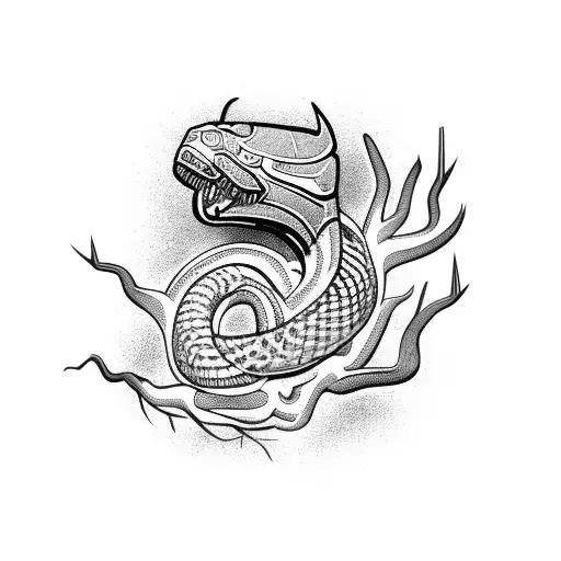 norse snake head covered in tree roots tattoo design idea