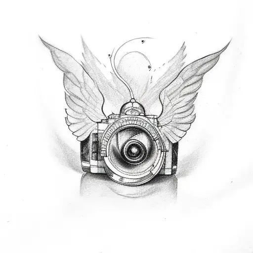 Sketch "A Sketch Style Tattoo Of A Camera With..." Tattoo Idea BlackInk AI