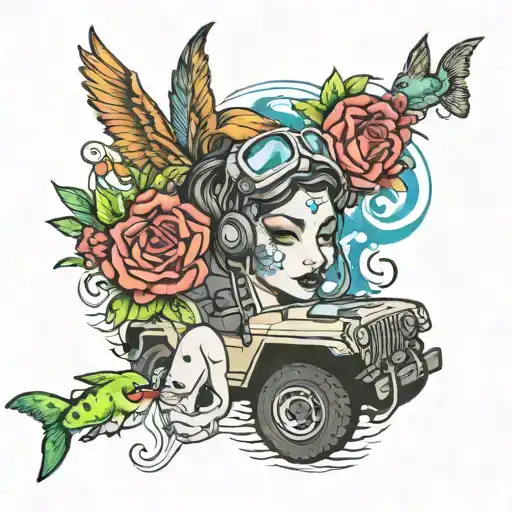 Jeeps, Swimming and makeup tattoo design idea