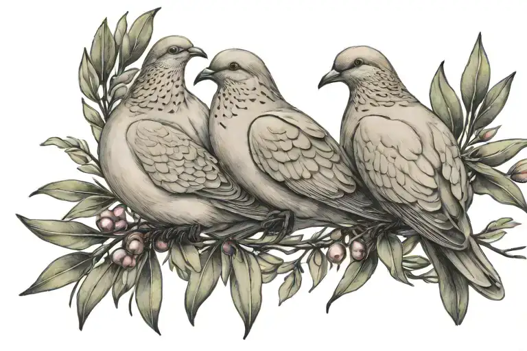 3 doves carrying olive branch intertwined tattoo design idea