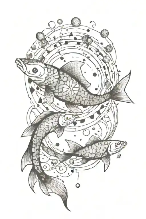 earthy, spiritual, coy fish, moon phases spine tattoo tattoo design idea