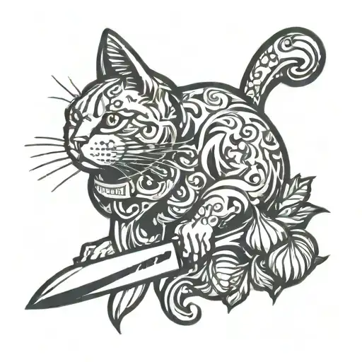 Chef Knife, Garlic, Onion, Cats tattoo design idea
