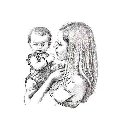 mother holding small daughter on her hands in a swimsuit tattoo design idea