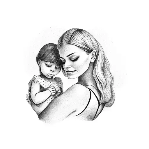 mother holding small daughter on her hands in a swimsuit tattoo design idea