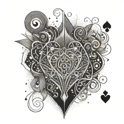 A geometric design of playing cards forming the shape of a heart, with the name 'SASHA' subtly integrated tattoo design idea