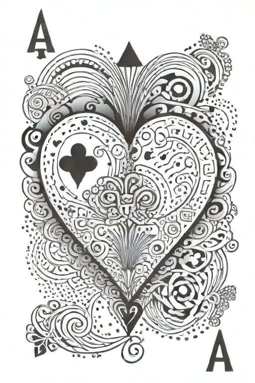 A geometric design of playing cards forming the shape of a heart, with the name 'SASHA' subtly integrated tattoo design idea