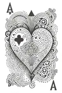 A geometric design of playing cards forming the shape of a heart, with the name 'SASHA' subtly integrated tattoo design idea
