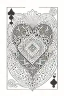 A geometric design of playing cards forming the shape of a heart, with the name 'SASHA' subtly integrated tattoo design idea