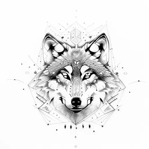 wolf face inside a square frame tattoo design idea