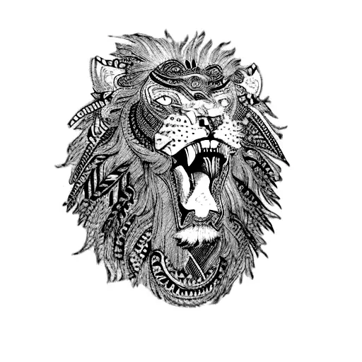 a lion's head in maori style tattoo design idea
