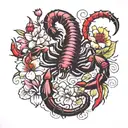 scorpion stinging itself and bleeding heart flower tattoo design idea