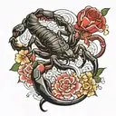 scorpion stinging itself and bleeding heart flower tattoo design idea