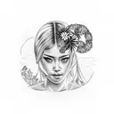 hawaian girl with palm tree and aloha tattoo design idea