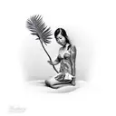 hawaian girl with palm tree and aloha tattoo design idea