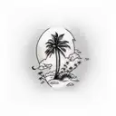 hawaian girl with palm tree and aloha tattoo design idea