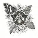 Moth, ganesh, mt ruapehu and river, kowhai seed pod, pisces constellation and dogstar. Japanese woodcut of wave tattoo design idea