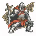 crusader Knight holding a Sword, kneeling before a cross tombstone  tattoo design idea