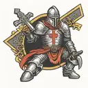 crusader Knight holding a Sword, kneeling before a cross tombstone  tattoo design idea