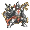 crusader Knight holding a Sword, kneeling before a cross tombstone  tattoo design idea