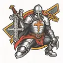 crusader Knight holding a Sword, kneeling before a cross tombstone  tattoo design idea