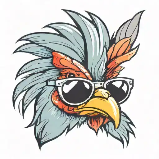 rooster wearing a reverse cap and ray ban sunglasses tattoo design idea
