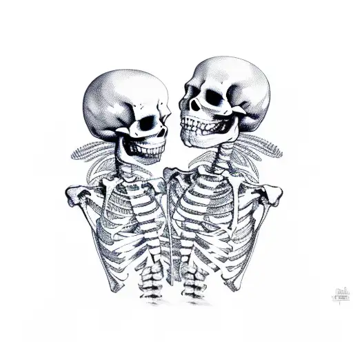 skeletons hugging each other tattoo design idea