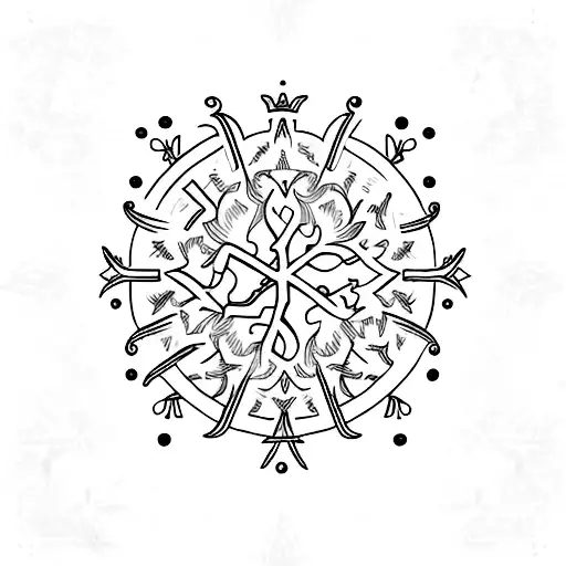 initials EI and snowflake tattoo design idea