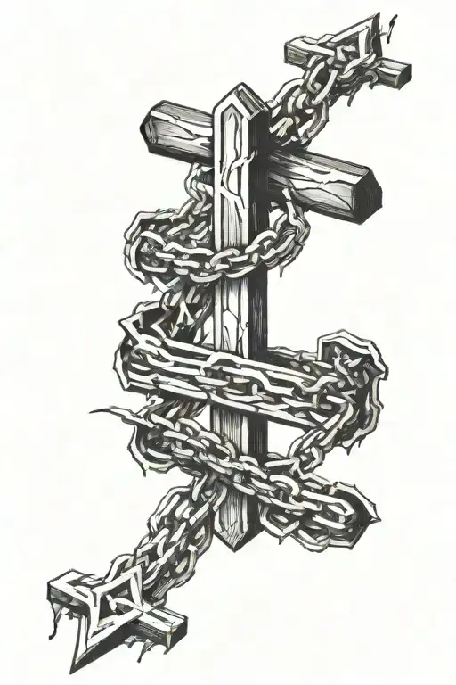 chain that breaks apart at cross surrounded tattoo design idea