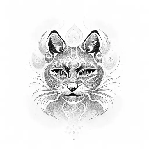 A blackwork tattoo of a wildcat surrounded by swirling amber tattoo design idea