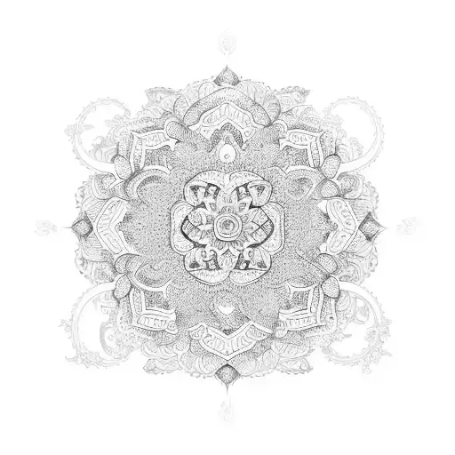 An intricate henna-inspired design featuring blooming flowers and a steering wheel tattoo design idea