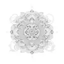 An intricate henna-inspired design featuring blooming flowers and a steering wheel tattoo design idea