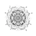 An intricate henna-inspired design featuring blooming flowers and a steering wheel tattoo design idea