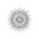 An intricate henna-inspired design featuring blooming flowers and a steering wheel tattoo design idea