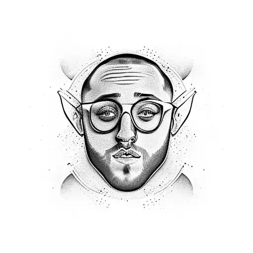 Mac Miller's face merged with a cosmic landscape tattoo design idea