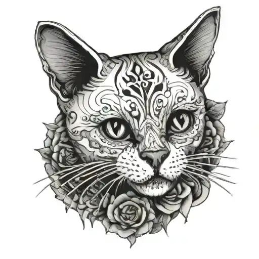 skull cat tattoo design idea