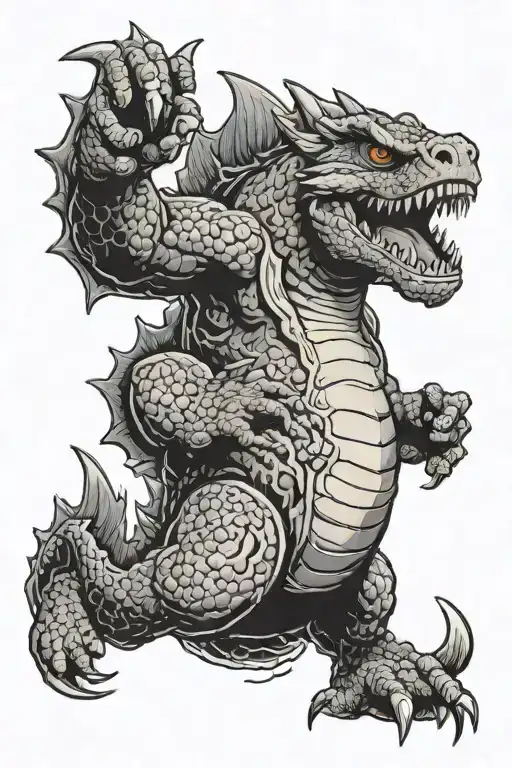 japanese godzilla pokemon mario running tattoo design idea