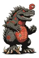 japanese godzilla pokemon mario running tattoo design idea